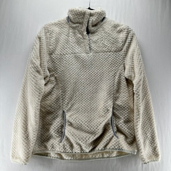 Eddie Bauer Sweaters - Eddie Bauer Sherpa Quilted Pullover Sweater Women M Snap Mock Neck Pockets Cream